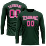 Custom Performance T-Shirt with Personalized Name & Number, Long Sleeve in Green Pink-White Personalized Green Pink-White