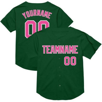 Personalized Throwback Baseball Jersey - Green Pink White Mesh Design Personalized Green Pink-White Mesh Authentic Throwback