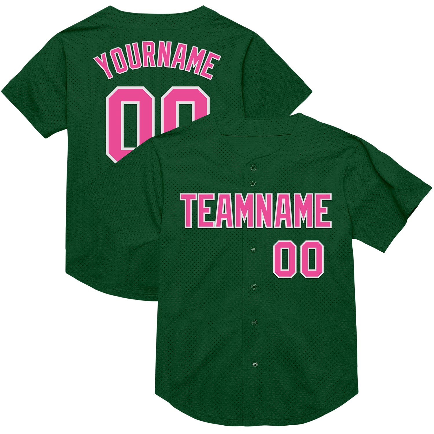 Personalized Throwback Baseball Jersey - Green Pink White Mesh Design Personalized Green Pink-White Mesh Authentic Throwback