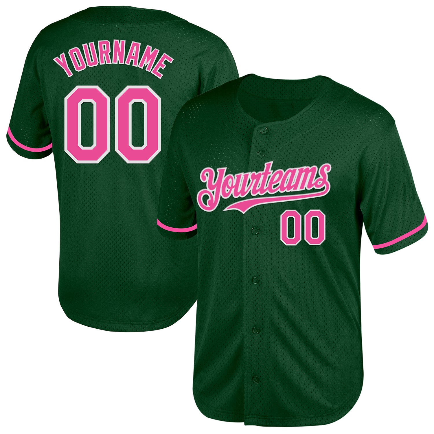 Custom Personalized Throwback Baseball Jersey - Green Pink White Mesh with Name and Number Personalized Green Pink-White