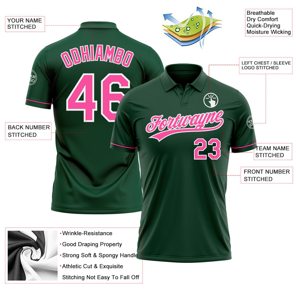 Personalized Green Pink-White Performance Vapor Golf Polo Shirt Team Custom Name and Number Custom Personalized Golf Polo Shirt with Team Name & Number - Green Pink White Performance Vapor Personalized Green Pink-White - Image 3