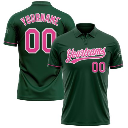 Custom Personalized Golf Polo Shirt with Team Name & Number - Green Pink White Performance Vapor Personalized Green Pink-White
