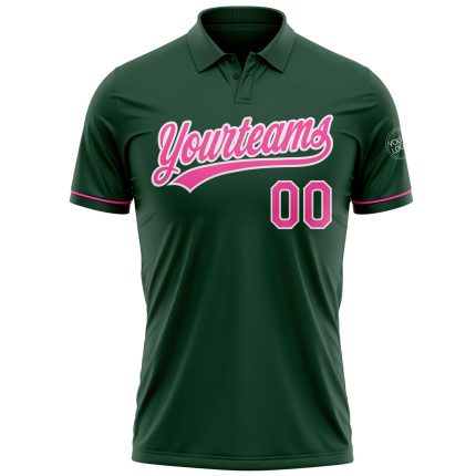 Custom Personalized Golf Polo Shirt with Team Name & Number - Green Pink White Performance Vapor Personalized Green Pink-White