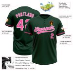 Personalized Unisex Softball Jersey in Green Pink White - Two-Button Style Personalized Green Pink-White Two-Button Unisex