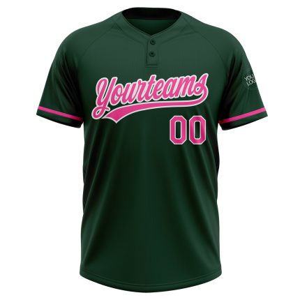 Personalized Unisex Softball Jersey in Green Pink White - Two-Button Style Personalized Green Pink-White Two-Button Unisex