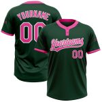 Custom Name and Number Unisex Softball Jersey - Personalized Green Pink White Two-Button Design Personalized Green Pink-White