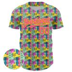 Custom Baseball Jersey with Personalized Name and Number - Green Pink Yellow 3D Pattern Design Color Brush Blocks Personalized