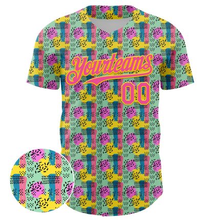 Custom Baseball Jersey with Personalized Name and Number - Green Pink Yellow 3D Pattern Design Color Brush Blocks Personalized