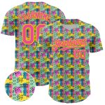 Custom Baseball Jersey with Personalized Name and Number - Green Pink Yellow 3D Pattern Design Color Brush Blocks Personalized