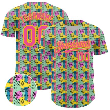 Custom Baseball Jersey with Personalized Name and Number - Green Pink Yellow 3D Pattern Design Color Brush Blocks Personalized