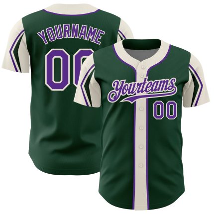 Custom Name and Number Authentic Baseball Jersey in Green Purple-Cream - Personalized Team Jersey in 3 Colors Personalized