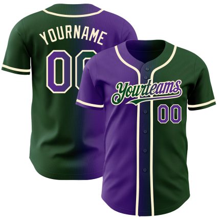 Custom Name & Number Authentic Gradient Baseball Jersey - Personalized Green Purple-Cream Fashion Jersey Personalized Green