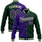 Custom Gradient Bomber Jacket with Name & Number - Personalized Green Purple-Cream Varsity Letterman Fashion Jacket Personalized
