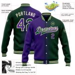 Custom Gradient Bomber Jacket with Name & Number - Personalized Green Purple-Cream Varsity Letterman Fashion Jacket Personalized