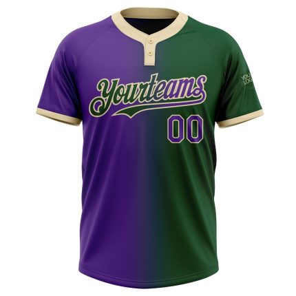 Custom Name and Number Unisex Two-Button Softball Jersey - Personalized Green Purple-Cream Gradient Fashion Personalized
