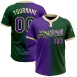 Custom Name and Number Unisex Two-Button Softball Jersey - Personalized Green Purple-Cream Gradient Fashion Personalized