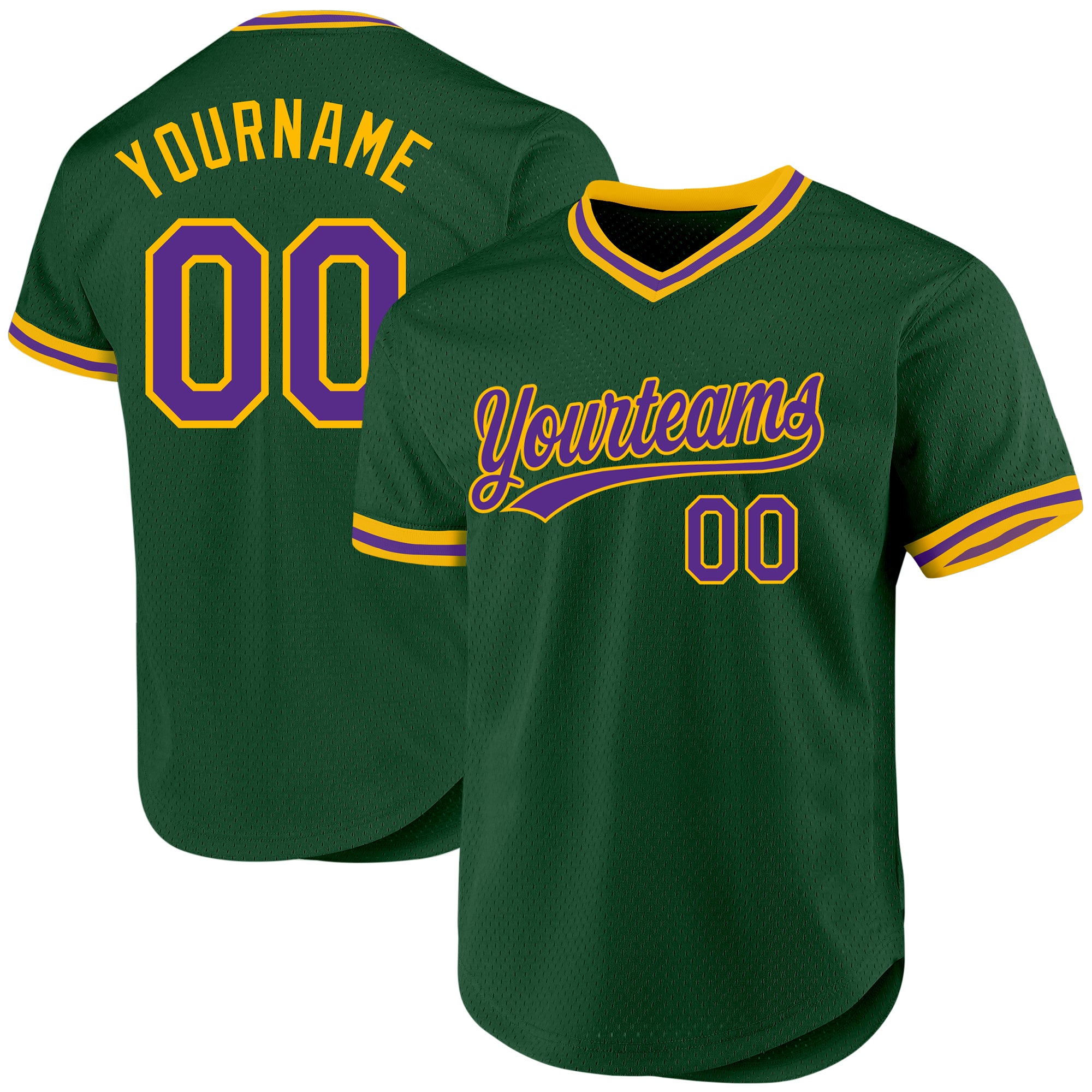 Custom Name Number Baseball Jersey - Personalized Authentic Green Purple Gold Throwback Team Jersey Personalized Green Purple-Gold