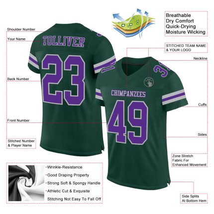 Custom Authentic Football Jersey with Personalized Name and Number - Green Purple-Gray Mesh Team Apparel Personalized Green