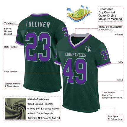 Custom Authentic Throwback Football Jersey - Personalized Green Purple-Gray with Team Name & Number Personalized Green Purple-Gray