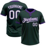 Custom Team Name and Number Softball Jersey - Personalized Two-Button Unisex Green Purple Pinstripe Personalized Green Purple