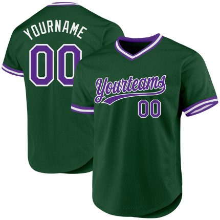 Custom Authentic Baseball Jersey with Personalized Name and Number - Green Purple-White Throwback Team Design Personalized
