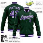 Custom Name Number Bomber Jacket Green Purple White Varsity Letterman Full-Snap Personalized Team Apparel Personalized Green