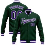 Custom Name Number Bomber Jacket Green Purple White Varsity Letterman Full-Snap Personalized Team Apparel Personalized Green