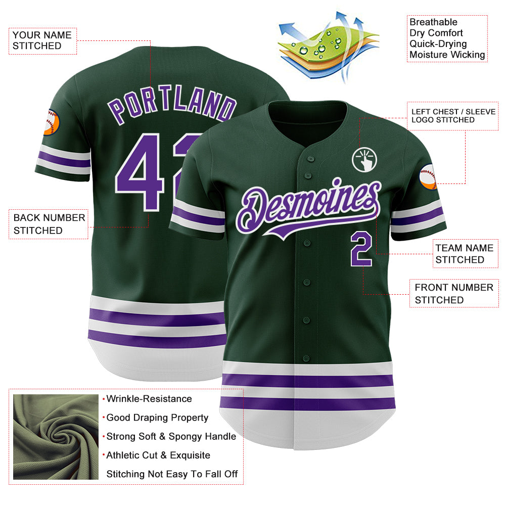 Personalized Green Purple-White Line Authentic Baseball Jersey Team Custom Name and Number Custom Personalized Baseball Jersey - Authentic Green Purple-White Line with Custom Name and Number Personalized Green Purple-White - Image 3