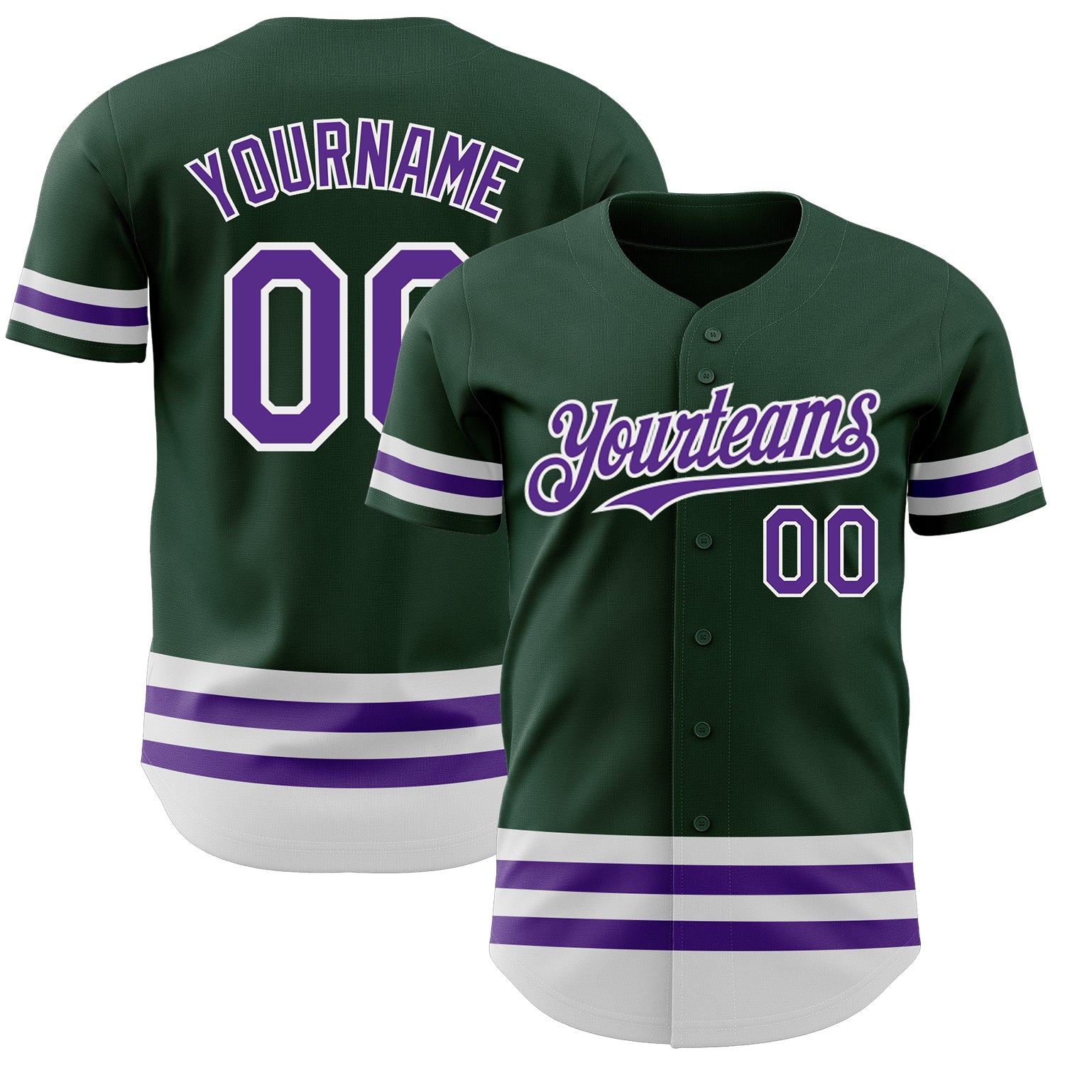Custom Personalized Baseball Jersey - Authentic Green Purple-White Line with Custom Name and Number Personalized Green Purple-White