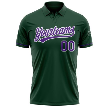 Custom Team Name Number Performance Golf Polo Shirt Green Purple White Personalized Green Purple-White Performance Vapor