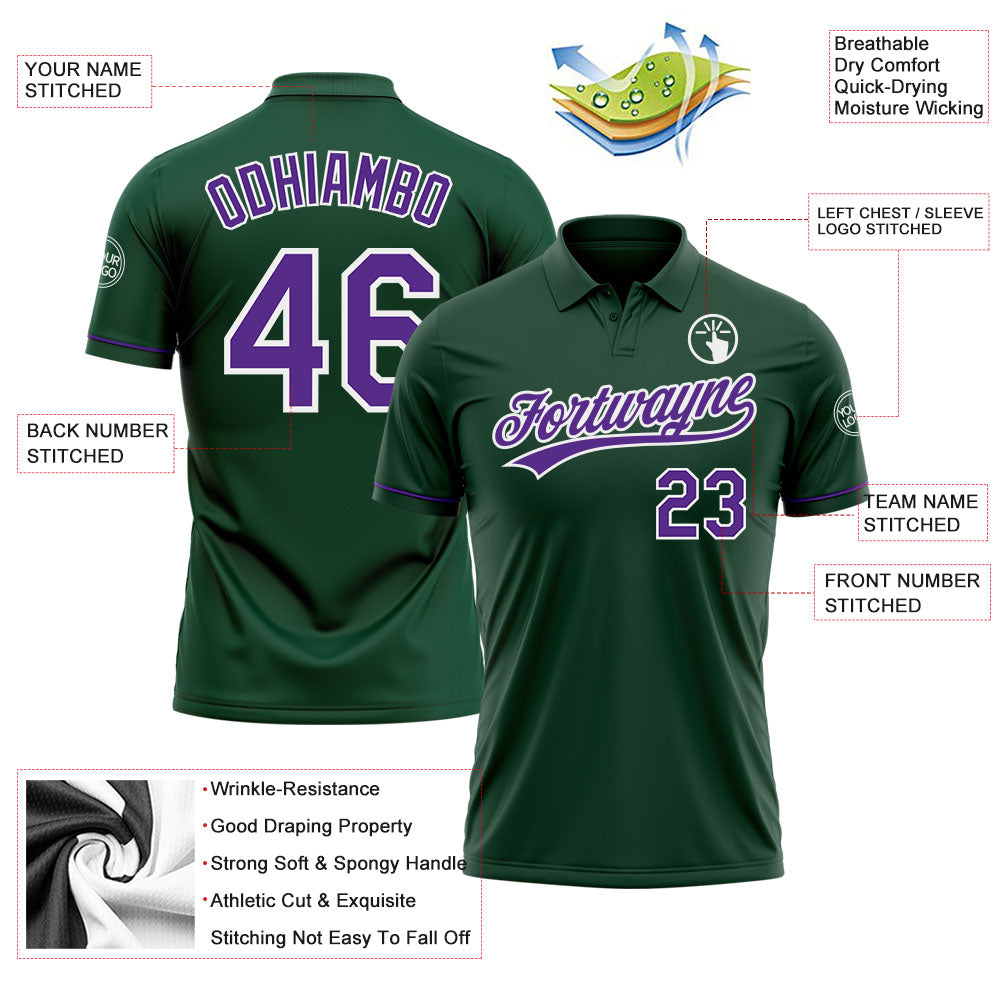 Personalized Green Purple-White Performance Vapor Golf Polo Shirt Team Custom Name and Number Custom Team Name Number Performance Golf Polo Shirt Green Purple White Personalized Green Purple-White Performance Vapor - Image 3