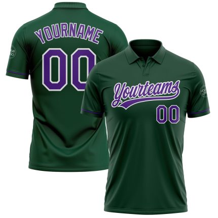 Custom Team Name Number Performance Golf Polo Shirt Green Purple White Personalized Green Purple-White Performance Vapor