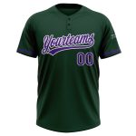 Custom Name and Number Unisex Softball Jersey in Green Purple-White, Personalized Two-Button Design Personalized Green Purple-White