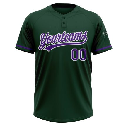 Custom Name and Number Unisex Softball Jersey in Green Purple-White, Personalized Two-Button Design Personalized Green Purple-White