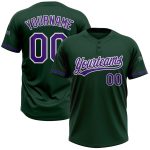 Custom Name and Number Unisex Softball Jersey in Green Purple-White, Personalized Two-Button Design Personalized Green Purple-White