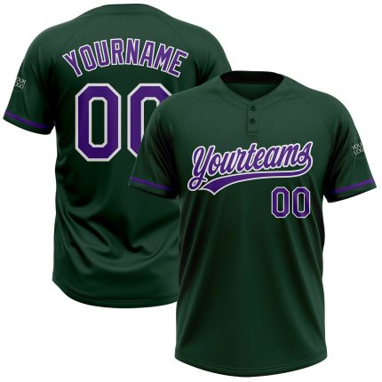 Custom Name and Number Unisex Softball Jersey in Green Purple-White, Personalized Two-Button Design Personalized Green Purple-White