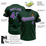 Custom Name and Number Unisex Softball Jersey in Green Purple-White, Personalized Two-Button Design Personalized Green Purple-White