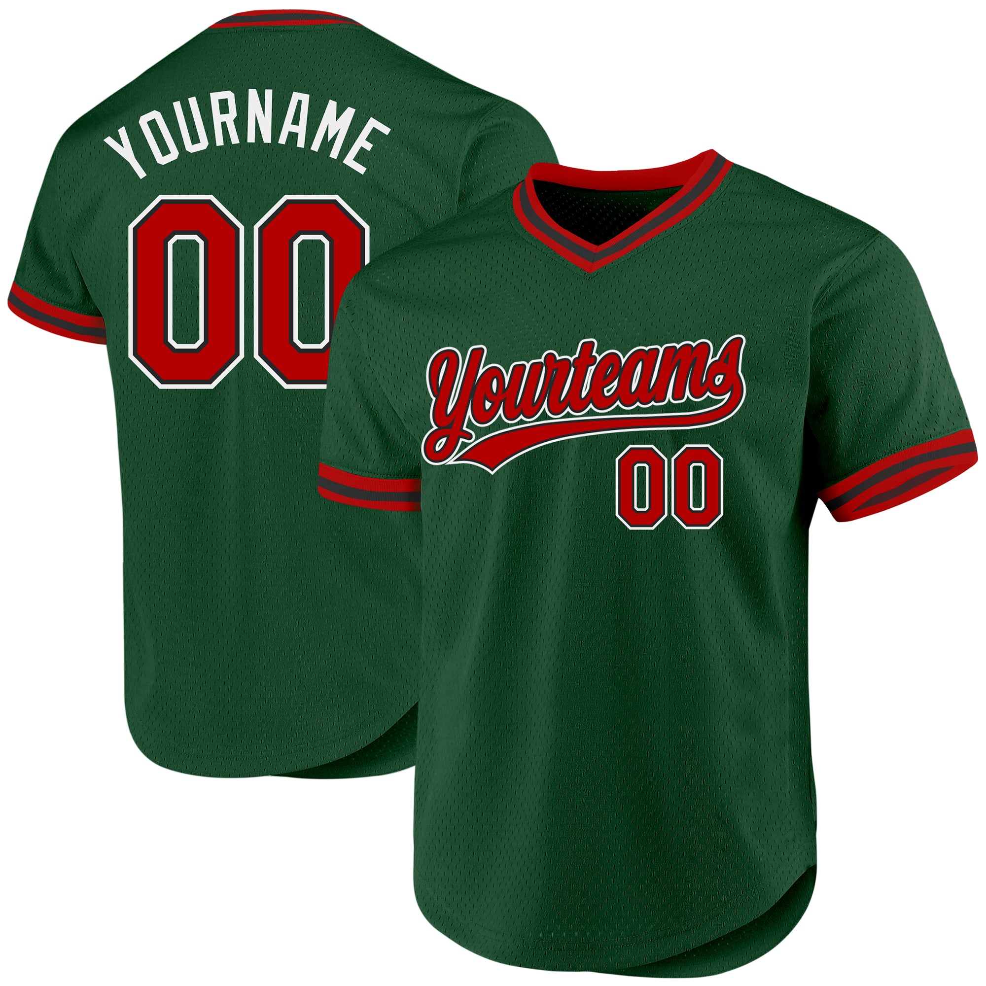 Custom Name and Number Authentic Throwback Baseball Jersey - Personalized Green Red-Black Team Jersey Personalized Green
