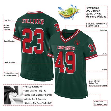 Custom Name Number Personalized Authentic Football Jersey, Green Red-Black Mesh Throwback Design Personalized Green Red-Black