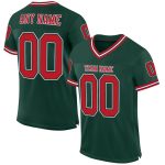 Custom Name Number Personalized Authentic Football Jersey, Green Red-Black Mesh Throwback Design Personalized Green Red-Black