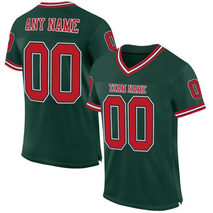 Custom Name Number Personalized Authentic Football Jersey, Green Red-Black Mesh Throwback Design Personalized Green Red-Black