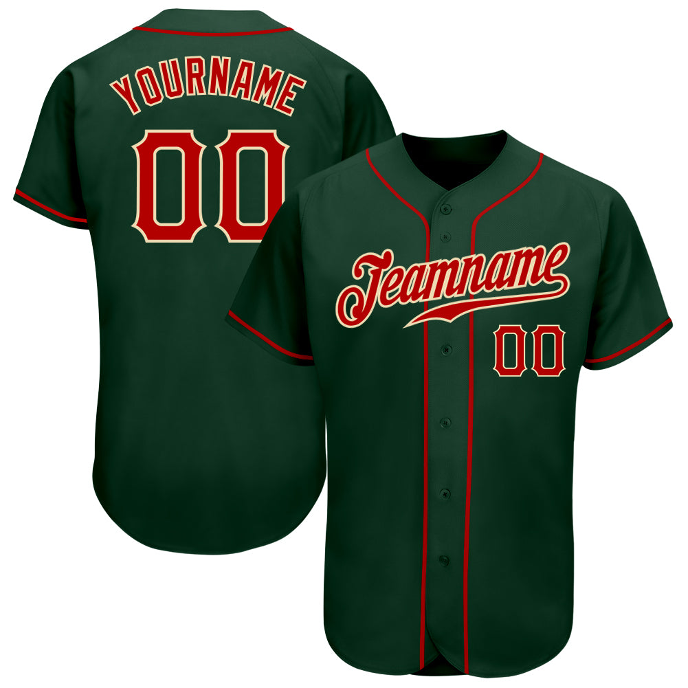 Custom Name and Number Authentic Baseball Jersey, Personalized Green Red-Cream Design Personalized Green Red-Cream Authentic