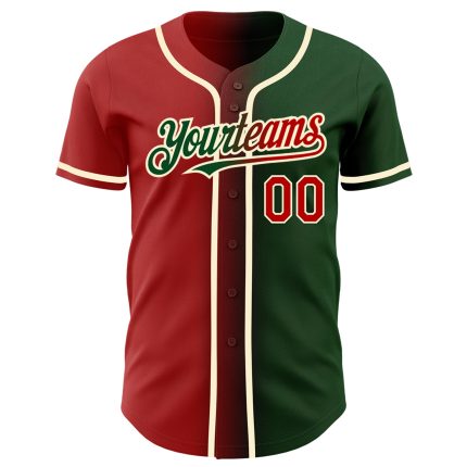 Personalized Gradient Baseball Jersey in Green Red-Cream | Authentic Fashion Apparel Personalized Green Red-Cream Authentic