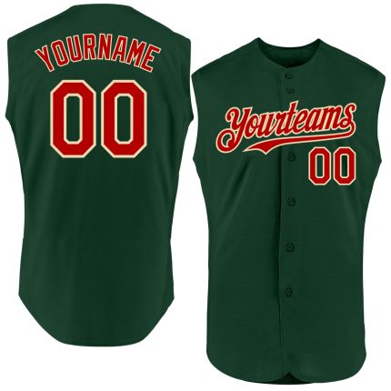 Custom Name and Number Personalized Baseball Jersey - Authentic Sleeveless Green Red-Cream Team Jersey Personalized Green