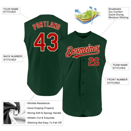 Custom Name and Number Personalized Baseball Jersey - Authentic Sleeveless Green Red-Cream Team Jersey Personalized Green