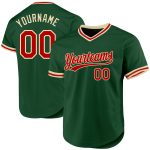 Custom Name and Number Authentic Throwback Baseball Jersey - Personalized Green Red Cream Team Jersey Personalized Green