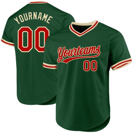 Custom Name and Number Authentic Throwback Baseball Jersey - Personalized Green Red Cream Team Jersey Personalized Green