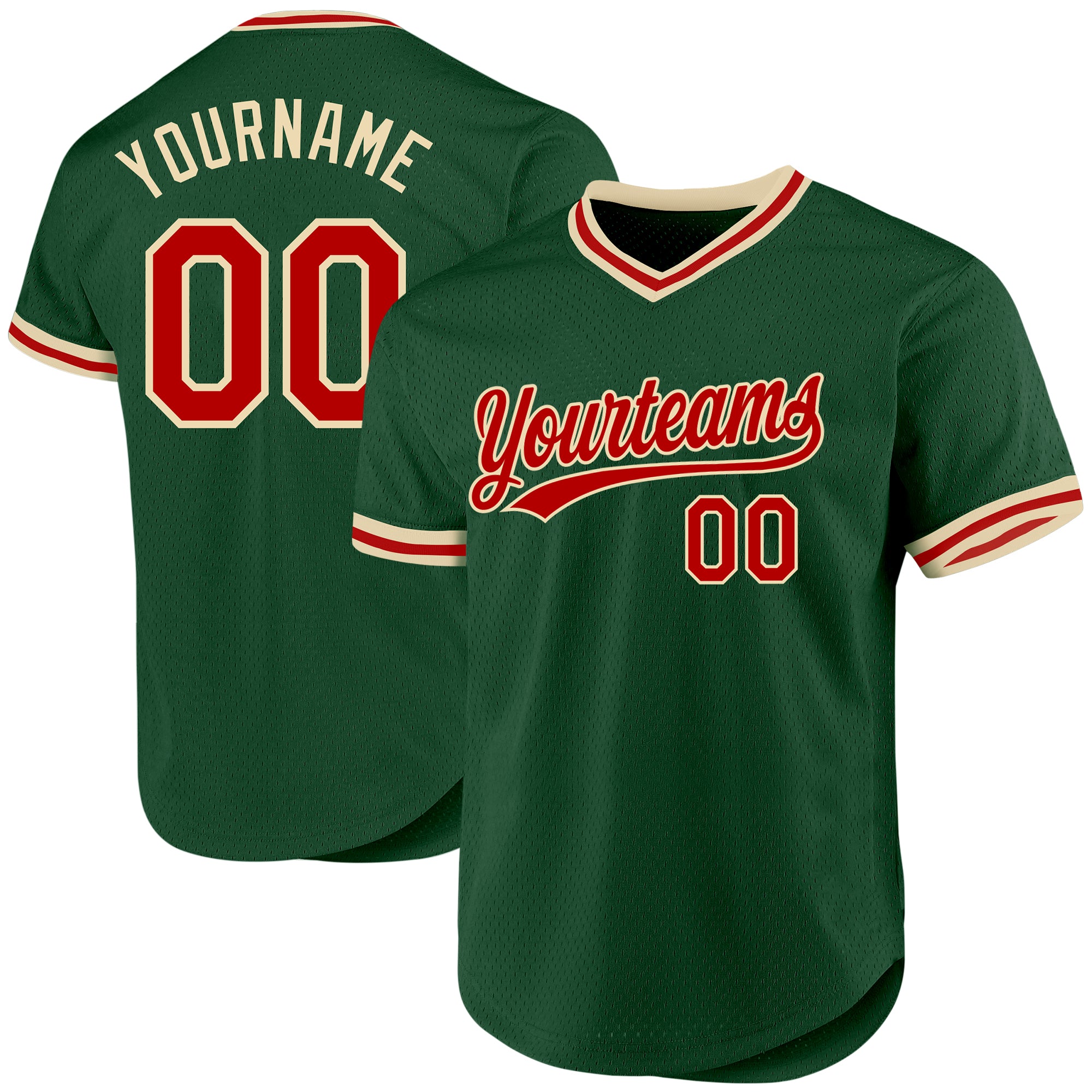 Custom Name and Number Authentic Throwback Baseball Jersey - Personalized Green Red Cream Team Jersey Personalized Green