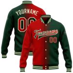 Custom Team Name Number Bomber Jacket Green Red Cream Full-Snap Varsity Gradient Fashion Jacket Personalized Green Red-Cream