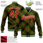 Custom Bomber Jacket with Personalized Name & Number - 3D Green Red-Cream Check Varsity Full-Snap Letterman Design Personalized